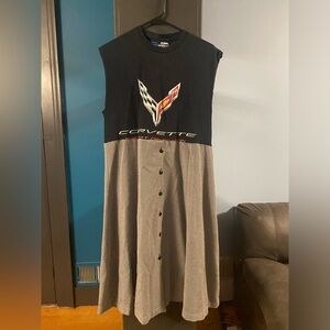 OOAK Upcycled Corvette Two-Tone Sleeveless Dress - Black and Gray